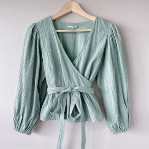Tularosa Sage green wrap top eyelet women's medium shirt puff sleeves